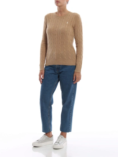 Shop Polo Ralph Lauren Camel Cable Knit Merino And Cashmere Sweater In Light Brown