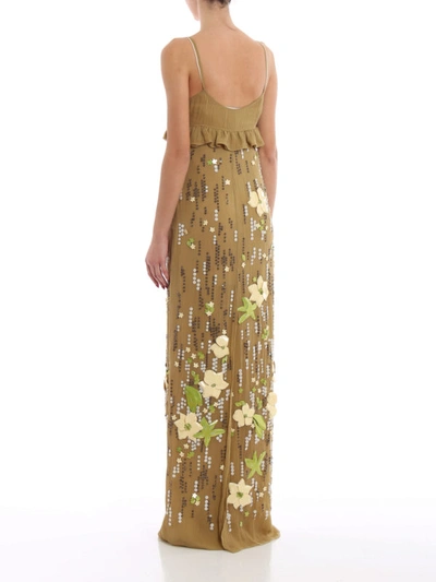 Shop Prada Embellished Chiffon Long Slip Dress In Dark Beige