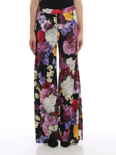 Shop Dolce & Gabbana Hortensia Print Viscose Jersey Wide Leg Pants In Multicolour