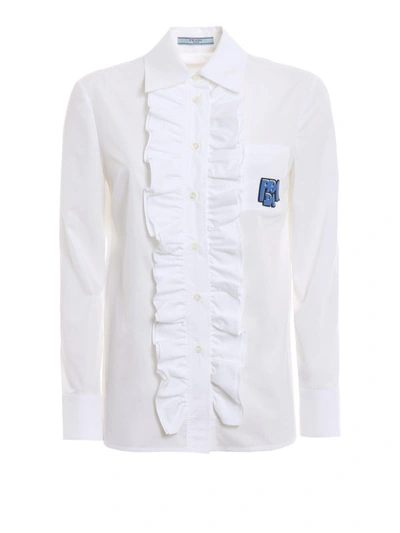 Shop Prada Cotton Poplin Ruched Shirt In White