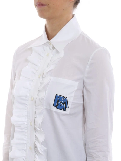 Shop Prada Cotton Poplin Ruched Shirt In White