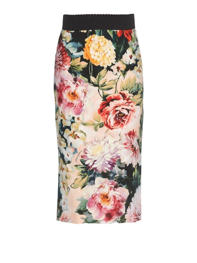 Shop Dolce & Gabbana Rose Printed Cady Pencil Skirt In Multicolour