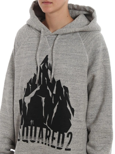 Shop Dsquared2 Printed Melange Over Hoodie In Grey