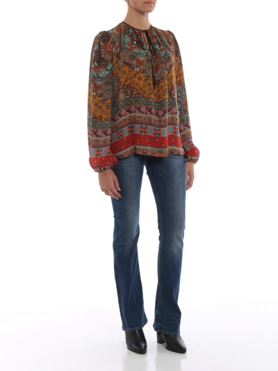 Shop Etro Free Spirit Print Silk V-neckline Blouse In Multicolour