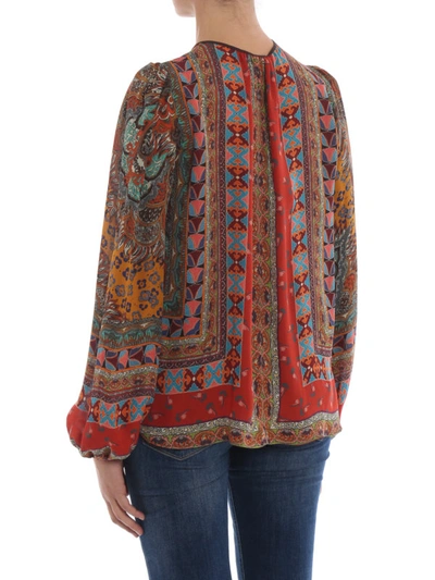 Shop Etro Free Spirit Print Silk V-neckline Blouse In Multicolour