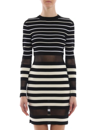 Shop Off-white Striped Knit Viscose Tight Dress In Black