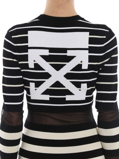 Shop Off-white Striped Knit Viscose Tight Dress In Black