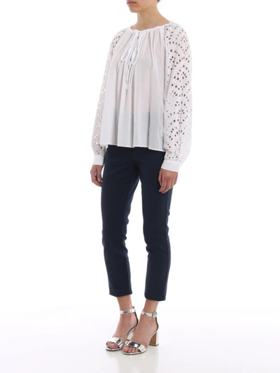 Shop Dondup Broderie Anglaise And Cotton Gauze Blouse In White