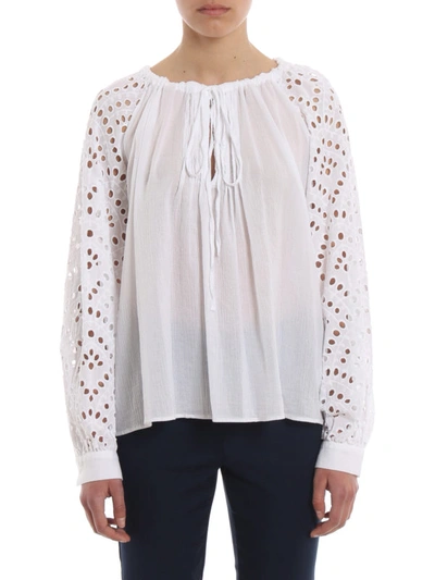 Shop Dondup Broderie Anglaise And Cotton Gauze Blouse In White