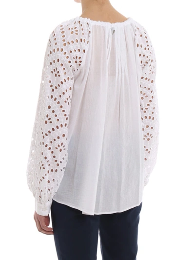 Shop Dondup Broderie Anglaise And Cotton Gauze Blouse In White