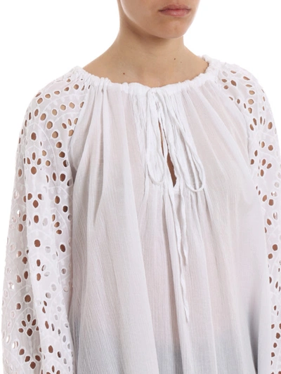 Shop Dondup Broderie Anglaise And Cotton Gauze Blouse In White