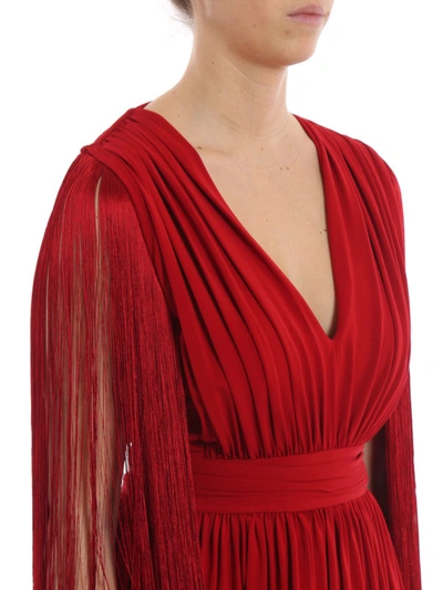 Shop Alberta Ferretti Red Fringed Shoulders Viscose Gown