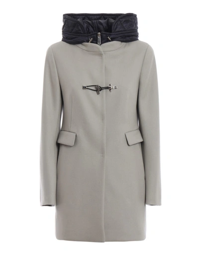 Shop Fay Grey Wool Coat With Hood And Double Front