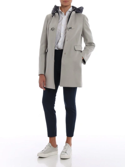 Shop Fay Grey Wool Coat With Hood And Double Front