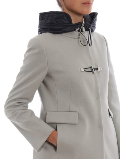 Shop Fay Grey Wool Coat With Hood And Double Front