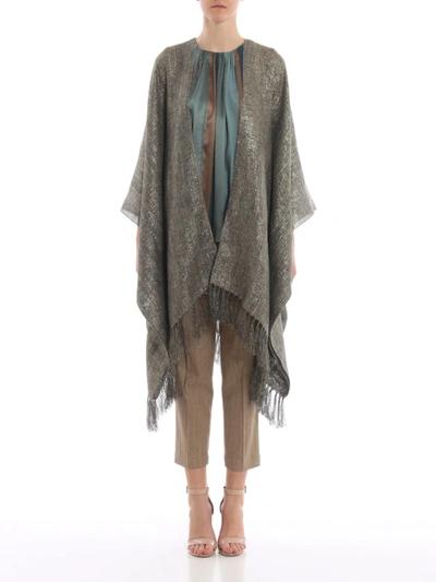 Shop Brunello Cucinelli Linen Blend Open Front Poncho In Gold