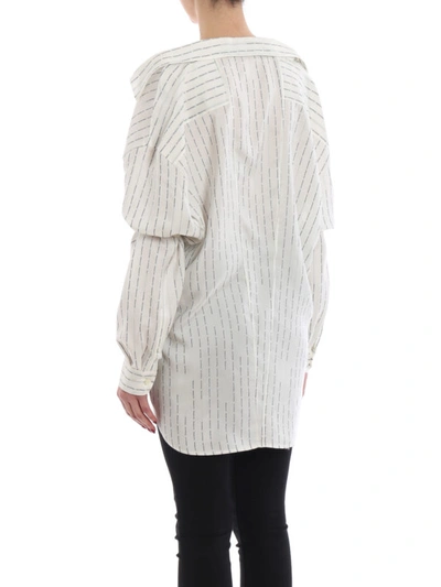 Shop Prada Logo Stripe Silk Ponge Oversized Shirt In White