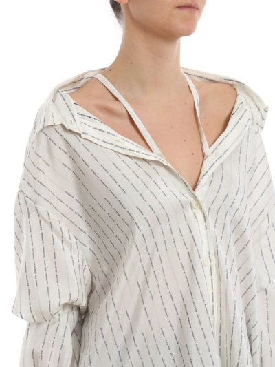 Shop Prada Logo Stripe Silk Ponge Oversized Shirt In White