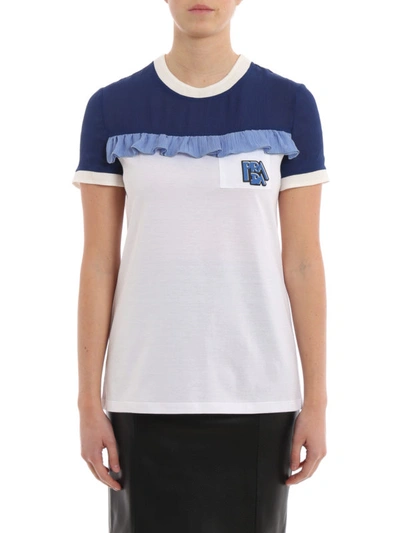 Shop Prada Two-tone Chiffon And Cotton Jersey T-shirt In Dark Blue