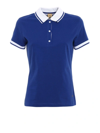 Shop Fay Polo With Striped Collar And Cuffs In Blue