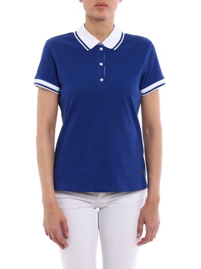 Shop Fay Polo With Striped Collar And Cuffs In Blue
