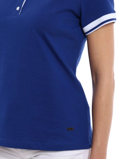 Shop Fay Polo With Striped Collar And Cuffs In Blue