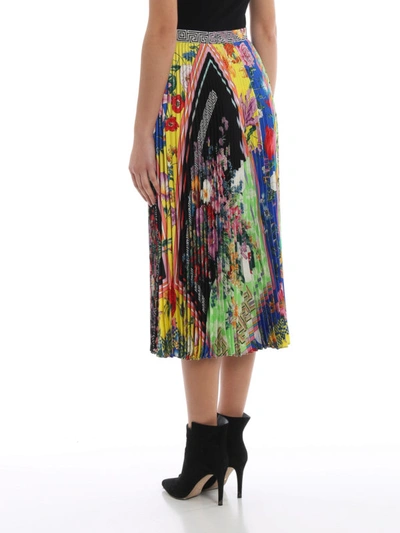 Shop Versace Bloom Print Silk Twill Pleated Midi Skirt In Multicolour
