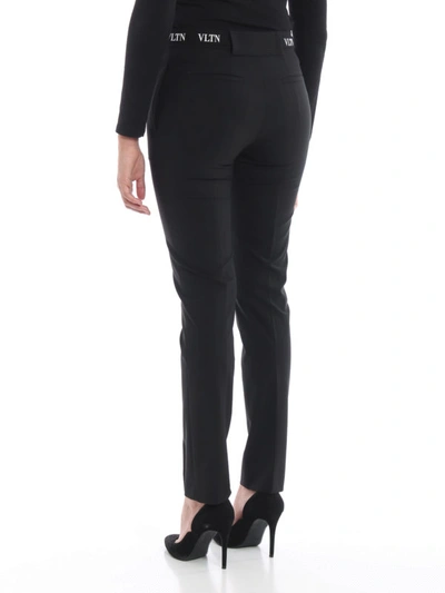 Shop Valentino Elasticated Vltn Belt Wool Trousers In Black
