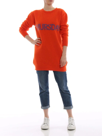 Shop Alberta Ferretti Thursday Orange Long Crewneck