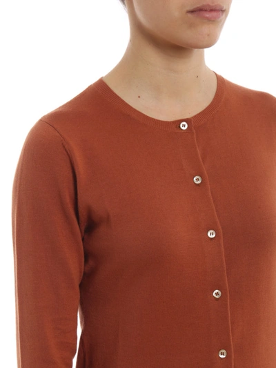 Shop Aspesi Cropped Sleeve Cotton Cardigan In Dark Orange