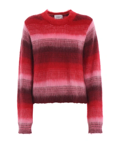 Shop Dondup Fading Red Striped Mohair Blend Crop Sweater