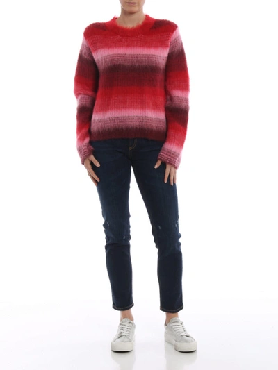 Shop Dondup Fading Red Striped Mohair Blend Crop Sweater