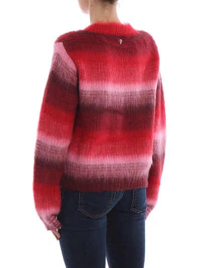 Shop Dondup Fading Red Striped Mohair Blend Crop Sweater