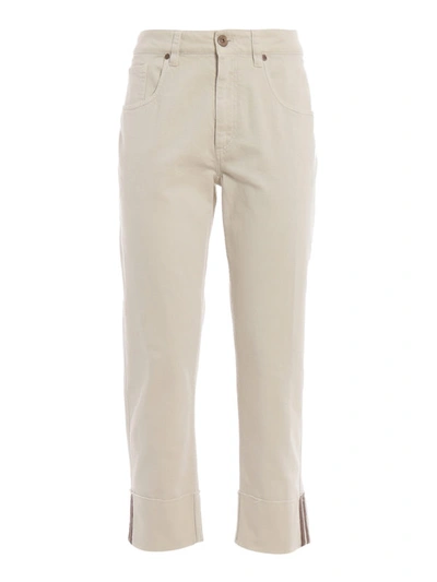 Shop Brunello Cucinelli Shiny Selvedge Cropped Jeans In Light Beige