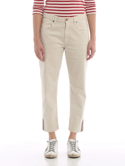 Shop Brunello Cucinelli Shiny Selvedge Cropped Jeans In Light Beige