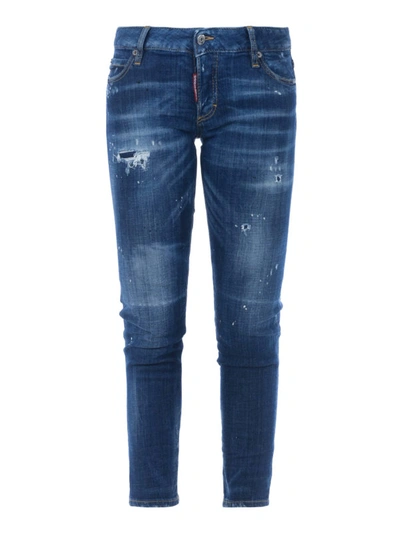 Shop Dsquared2 Jennifer Distressed Denim Crop Jeans In Medium Wash