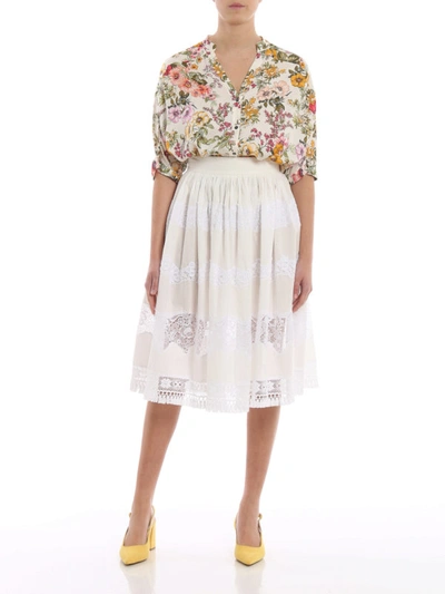 Shop Dolce & Gabbana White Handmade Embroidery Cotton Skirt