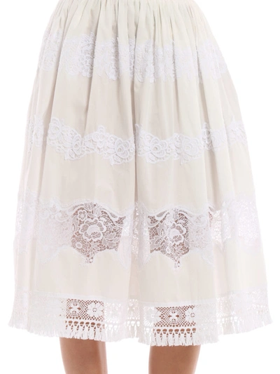 Shop Dolce & Gabbana White Handmade Embroidery Cotton Skirt