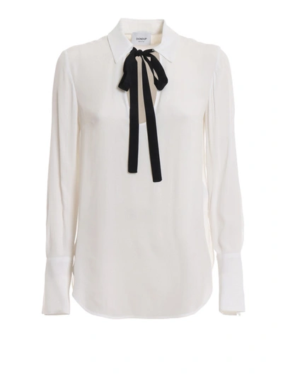 Shop Dondup Silk Blend Pussy Bow  Blouse In White