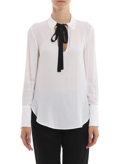 Shop Dondup Silk Blend Pussy Bow  Blouse In White