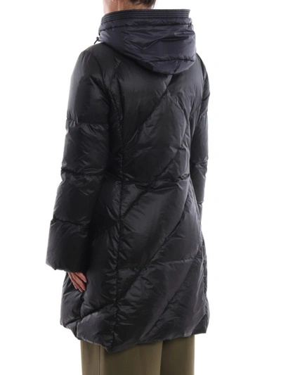 Shop Fay Black Nylon Puffer Coat With Blue Hood