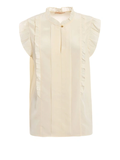 Tory Burch Silk Georgette Ruffle Blouse In White | ModeSens