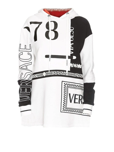 Shop Versace Black And White Printed Hoodie