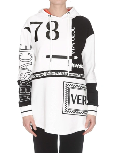 Shop Versace Black And White Printed Hoodie