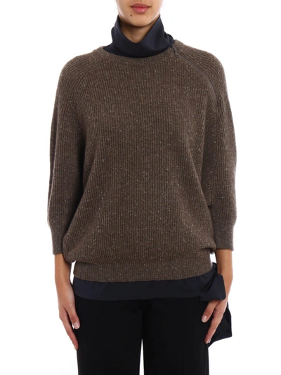 Shop Brunello Cucinelli Cashmere Blend Sweater And Silk Top In Brown