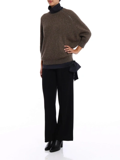 Shop Brunello Cucinelli Cashmere Blend Sweater And Silk Top In Brown