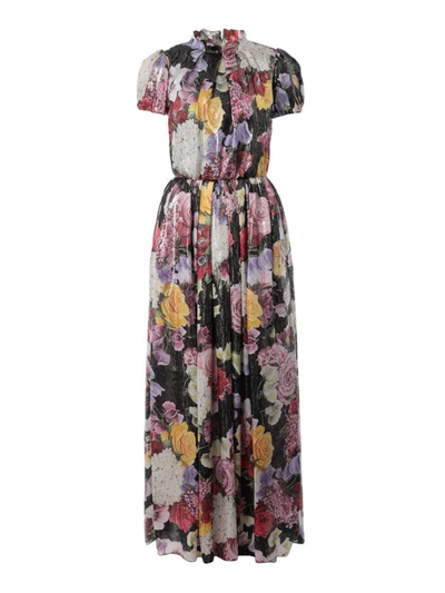 Shop Dolce & Gabbana Flower Print Stretch Silk Maxi Dress In Multicolour