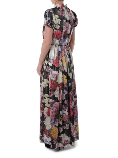 Shop Dolce & Gabbana Flower Print Stretch Silk Maxi Dress In Multicolour