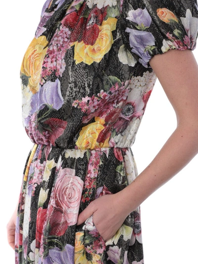 Shop Dolce & Gabbana Flower Print Stretch Silk Maxi Dress In Multicolour