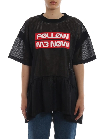 Shop Red Valentino Tech Fabric Follow Me Now Print T-shirt In Black